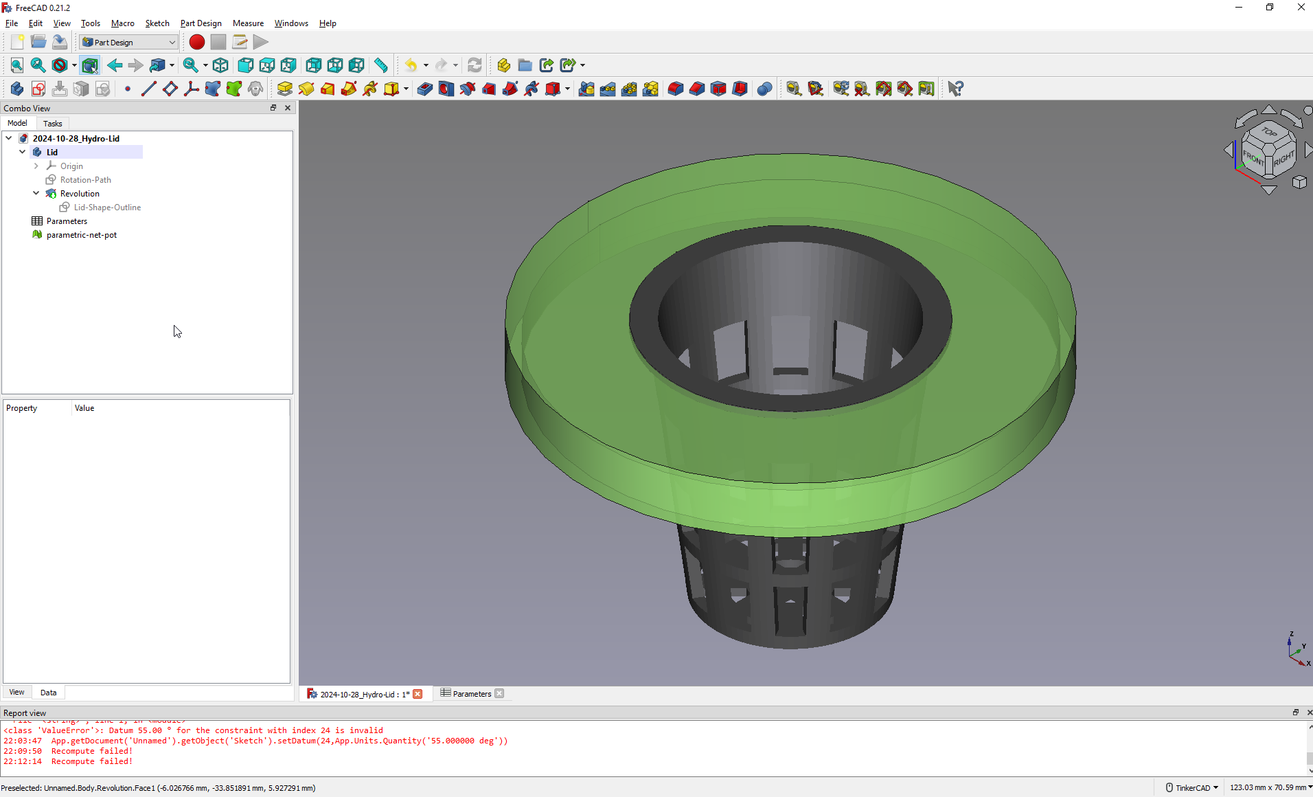 Parametric hydroponic glass lid (for parametric-net-pot.scad - by leemes)