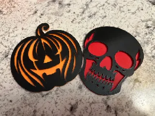Halloween Coaster / Wall Decoration- Skull and Pumpkin
