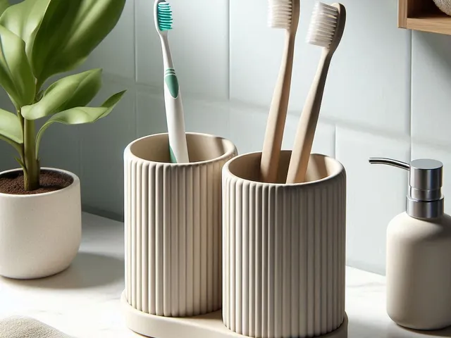 Ribbed Double Toothbrush Holder Set, Organizer