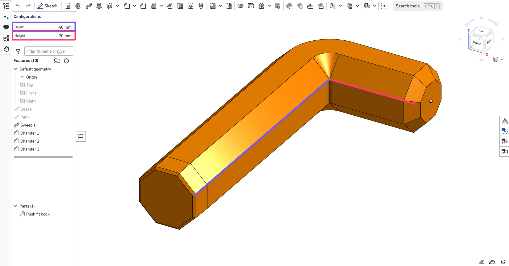 Onshape Parametric Push-fit Hook for Multiboard