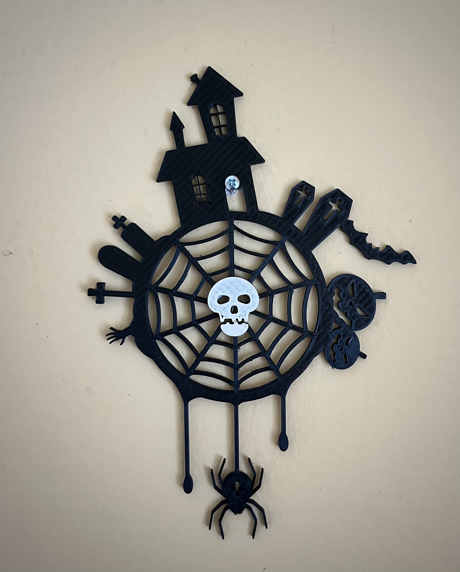 Halloween decoration, door peephole, windows, wall