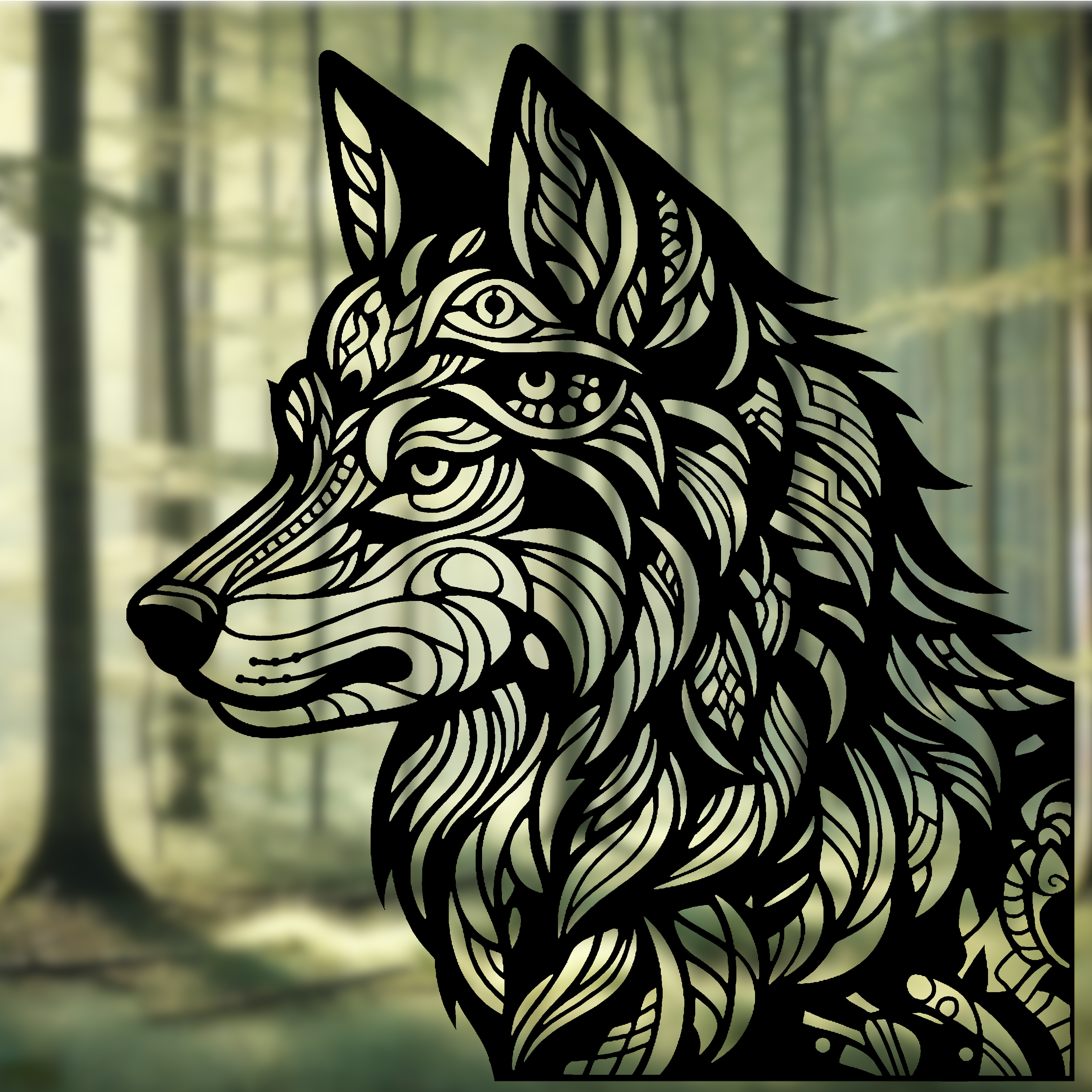Wolf Geometric Mandala Art - wallart Stained Glass Style