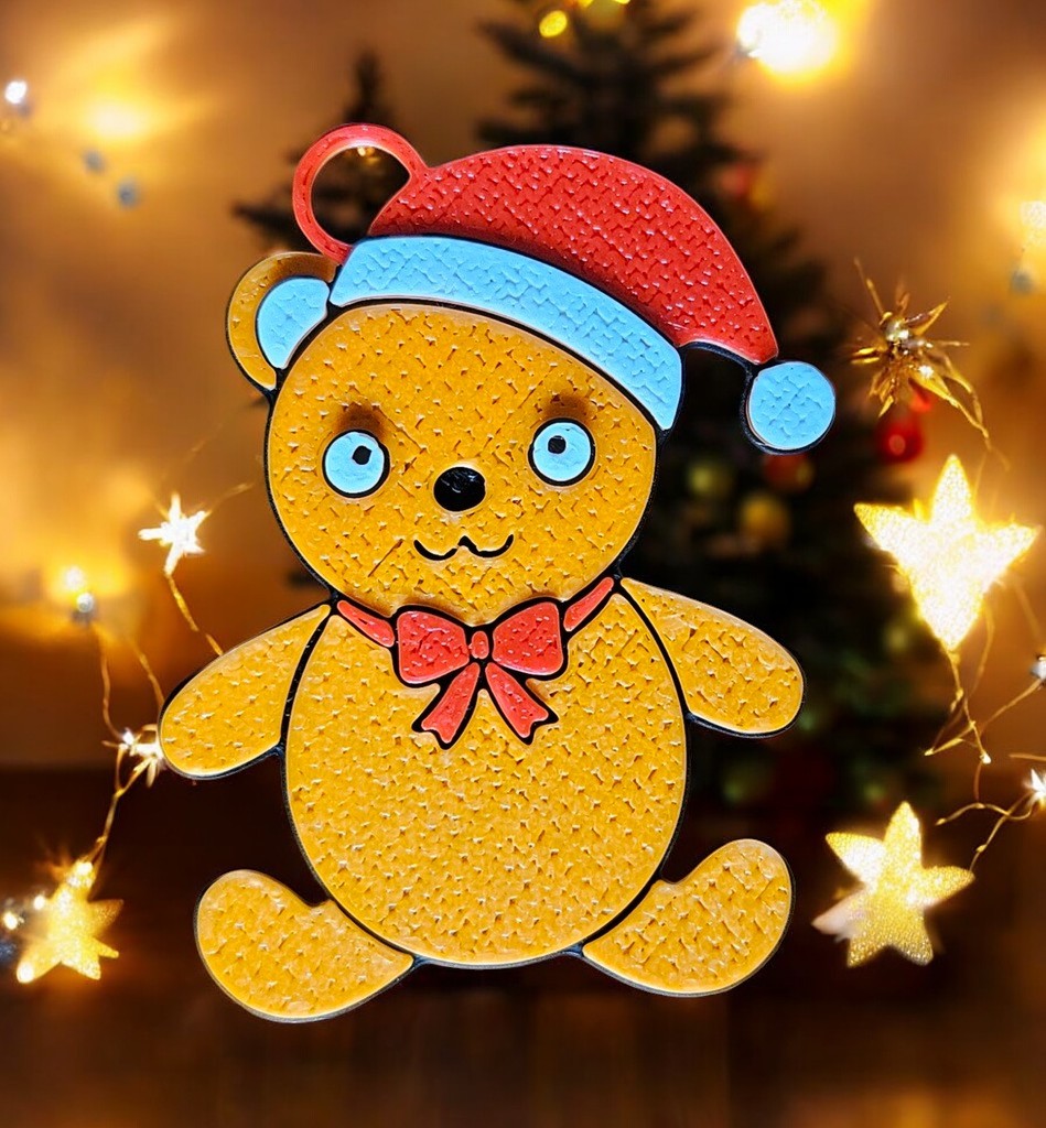 Teddy bear in a Santa hat.