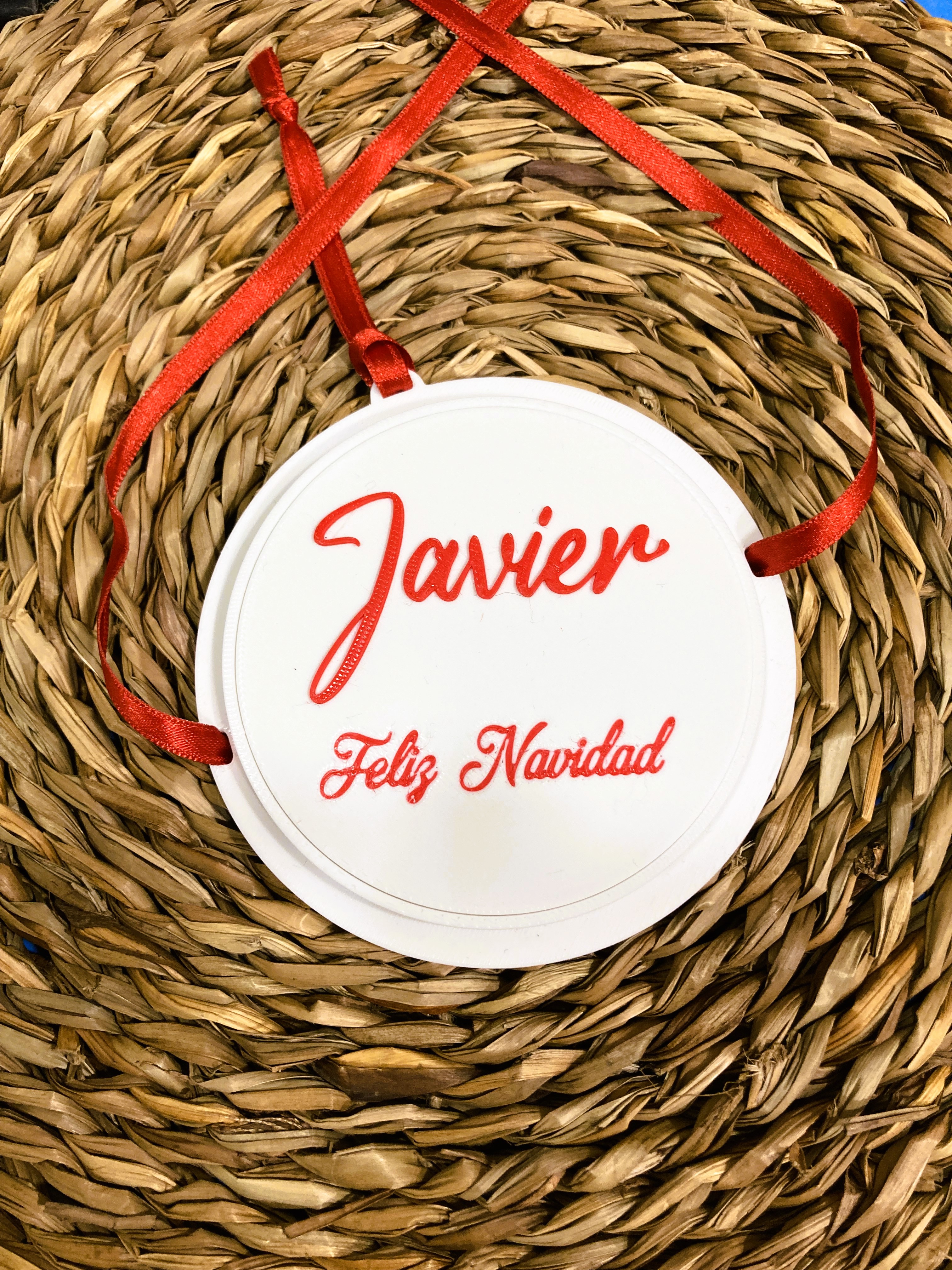 Editable Feliz navidad Christmas tree piggy bank ornament