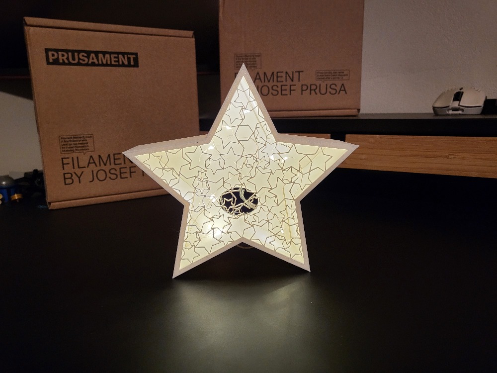 Christmas star with an ornament from little stars inside