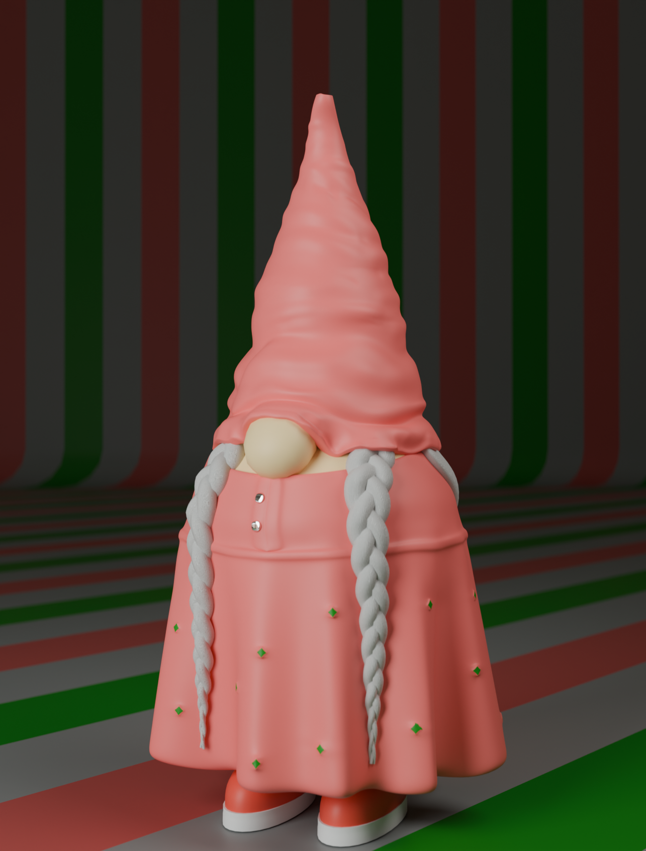 Decorative Gnome with Braids - Festive Ornament