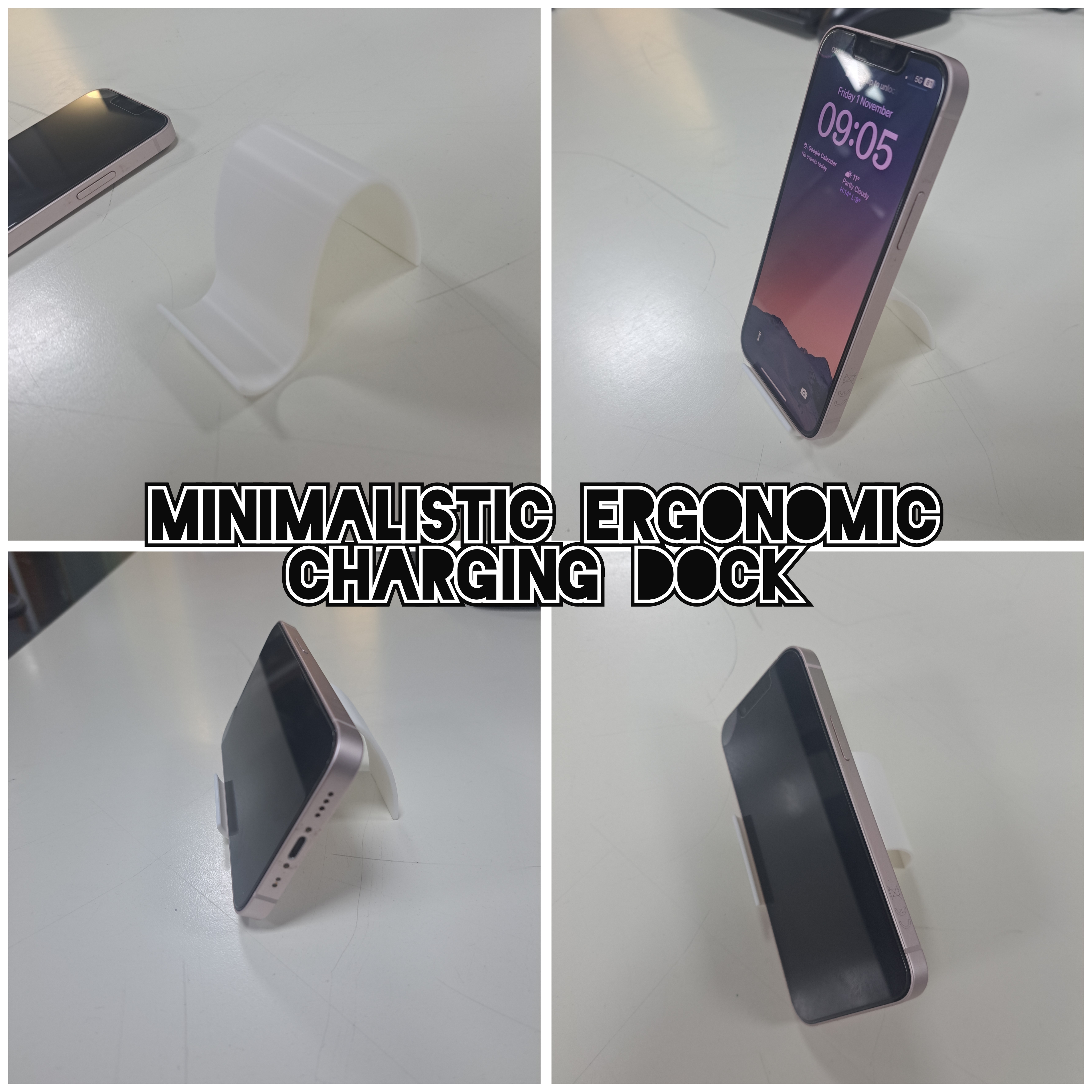 Ergonomic curvy phone charging stand/ dock