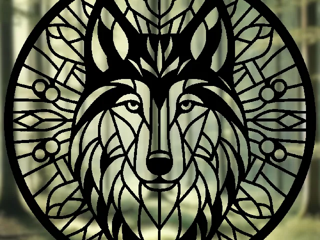Wolf Geometric Mandala Art - wall art Stained Glass Style