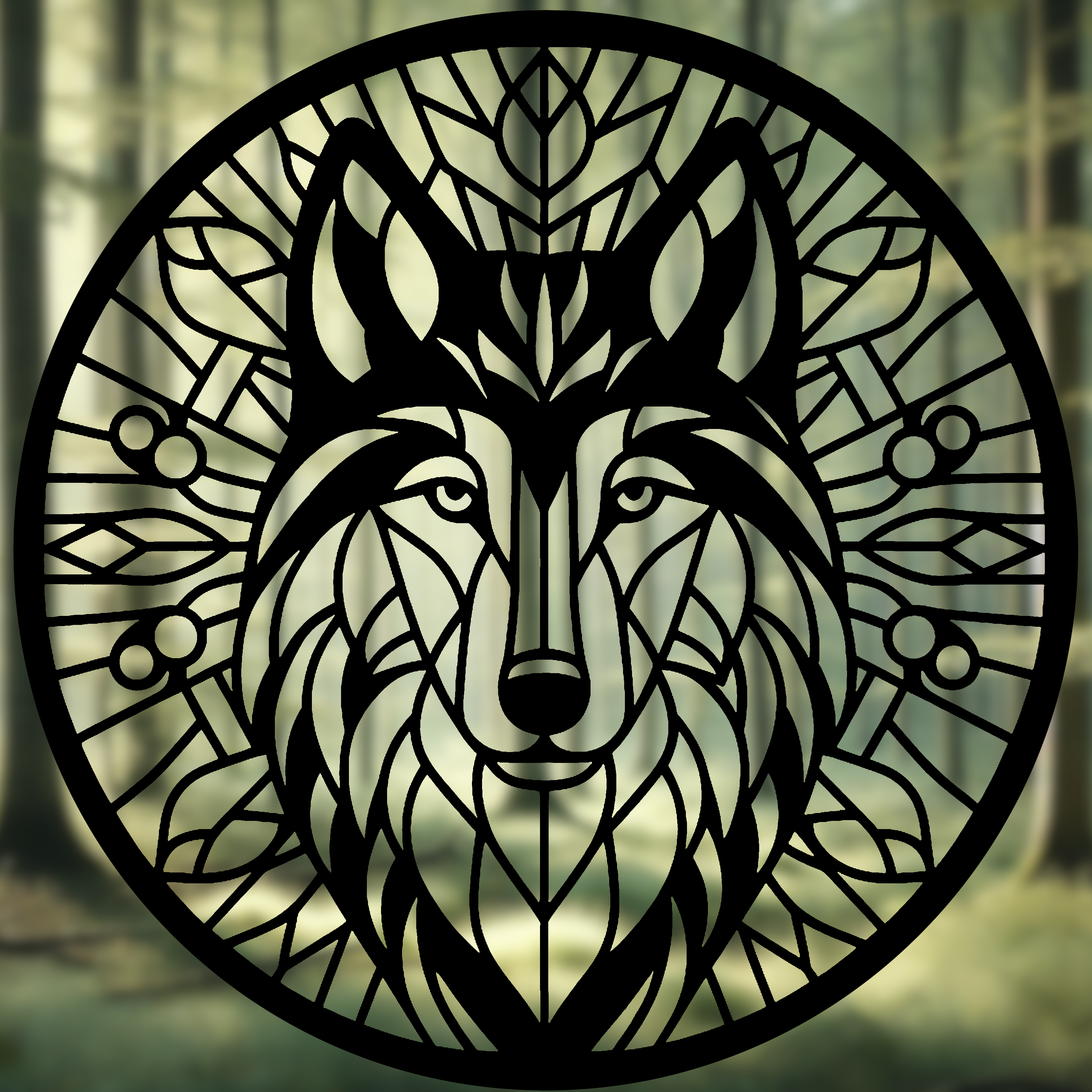 Wolf Geometric Mandala Art - wall art Stained Glass Style