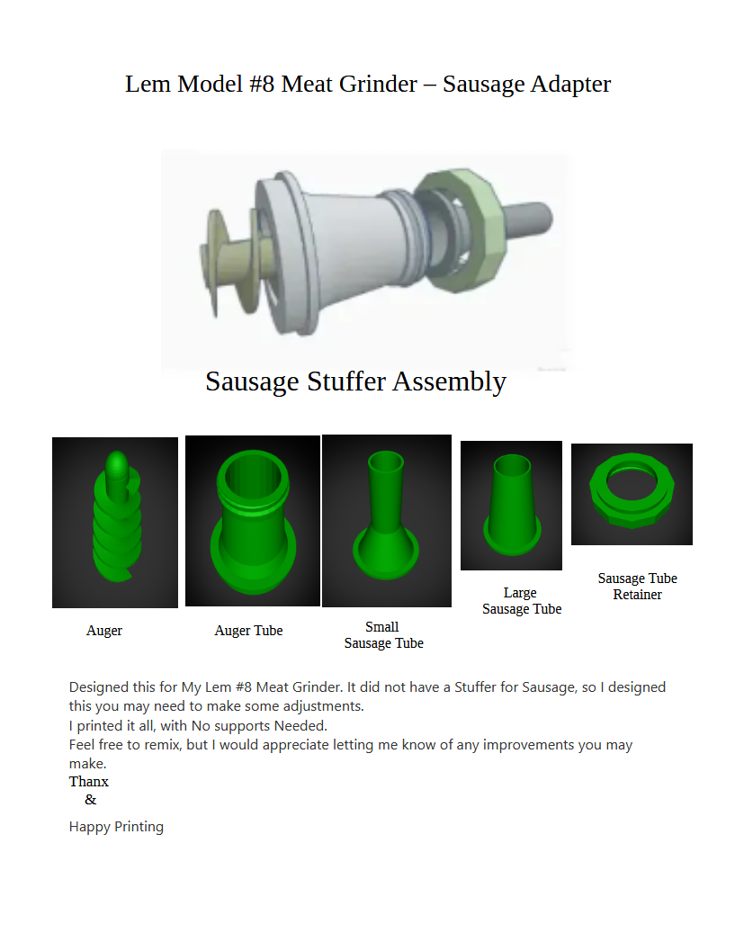 Lem #8 Meat Grinder Sausage Adapter