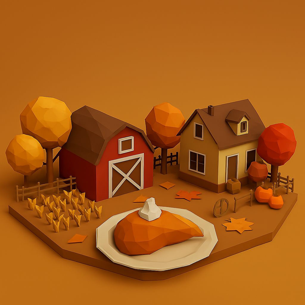 Low Poly Thanksgiving Farmhouse 3D Model
