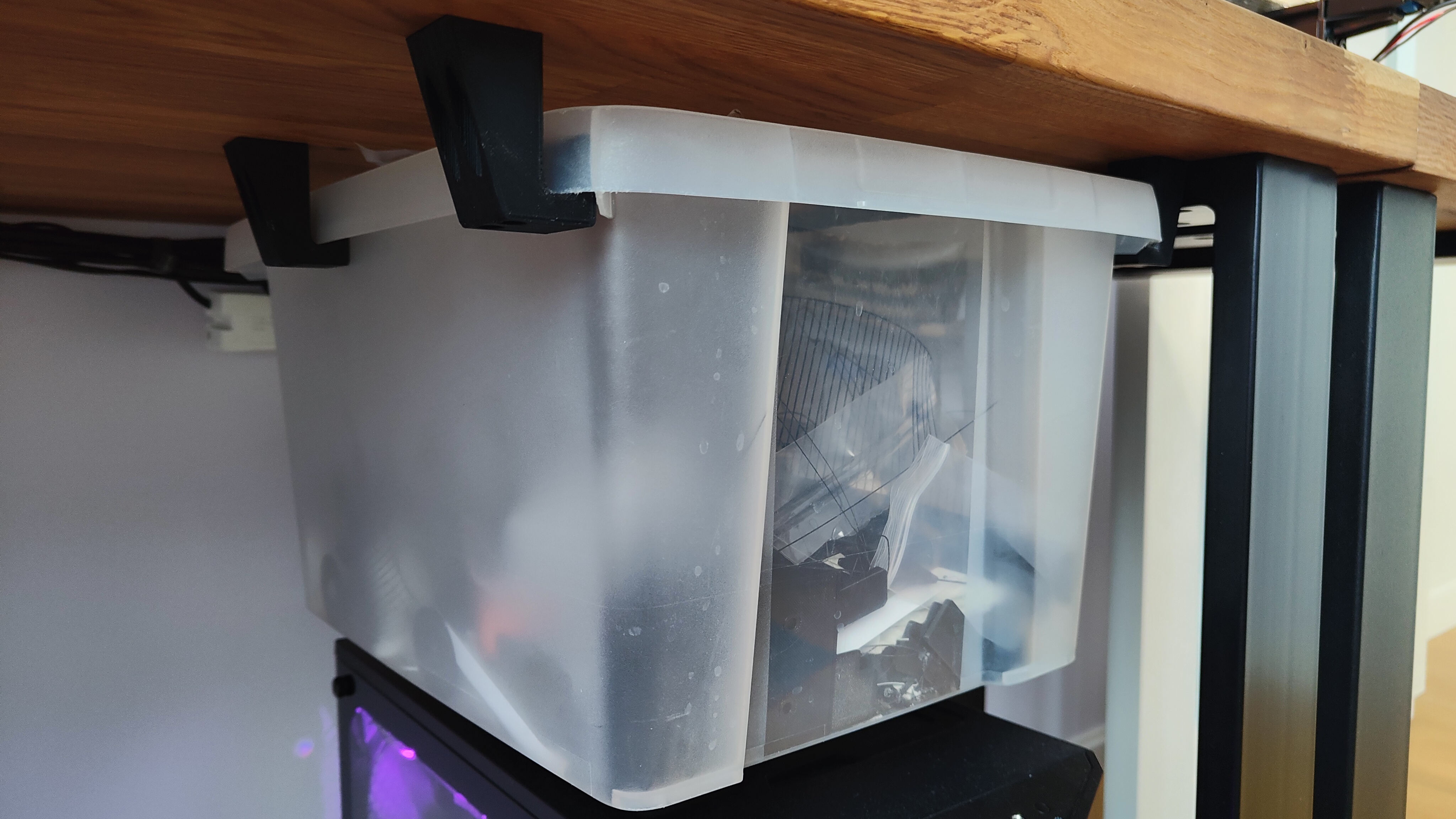 Under desk Curver box hooks
