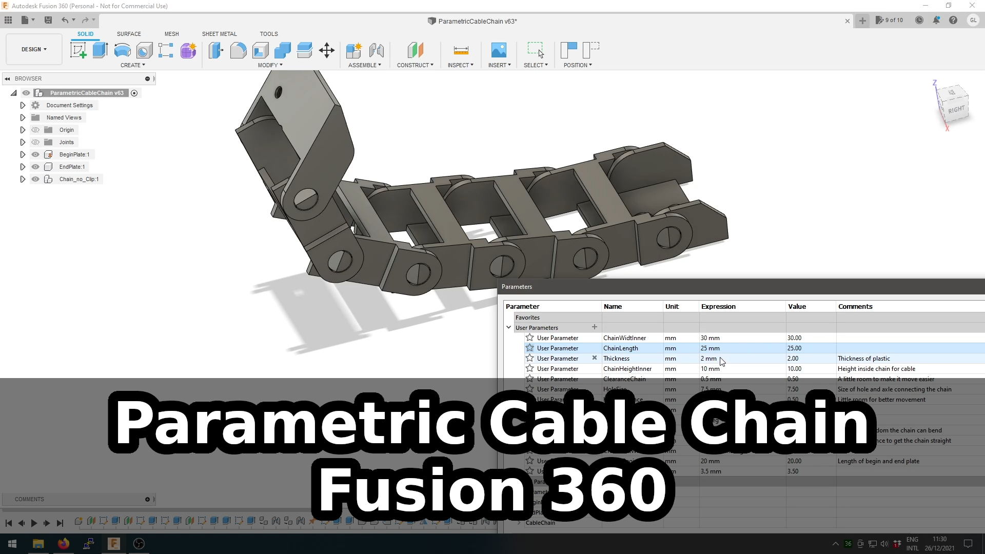 Parametric Drag|Cable chain in Fusion 360