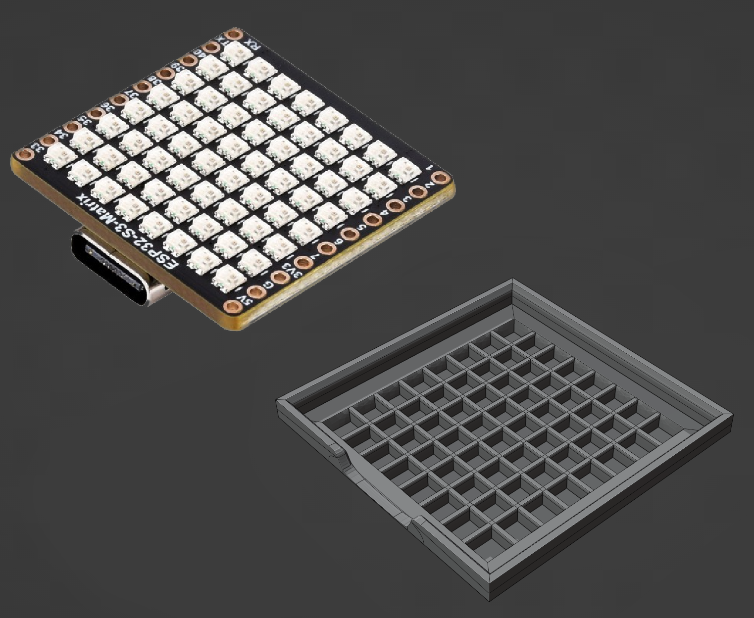 Diffuser for waveshare esp32 s3 matrix neopixel led matrix by