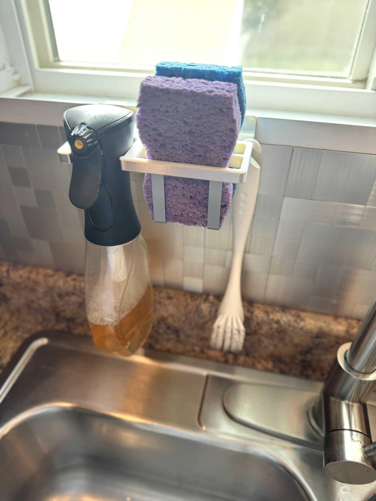 Wall Mount Dishwashing Tools Caddy with Metallic Trim