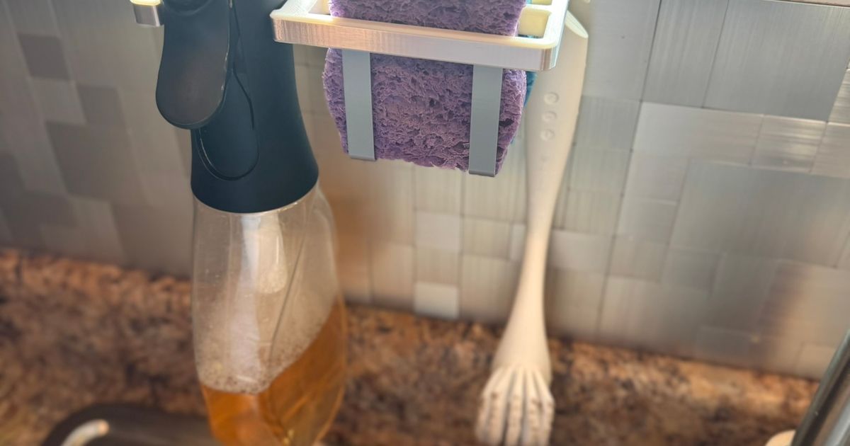 Wall Mount Dishwashing Tools Caddy with Metallic Trim by GladFox