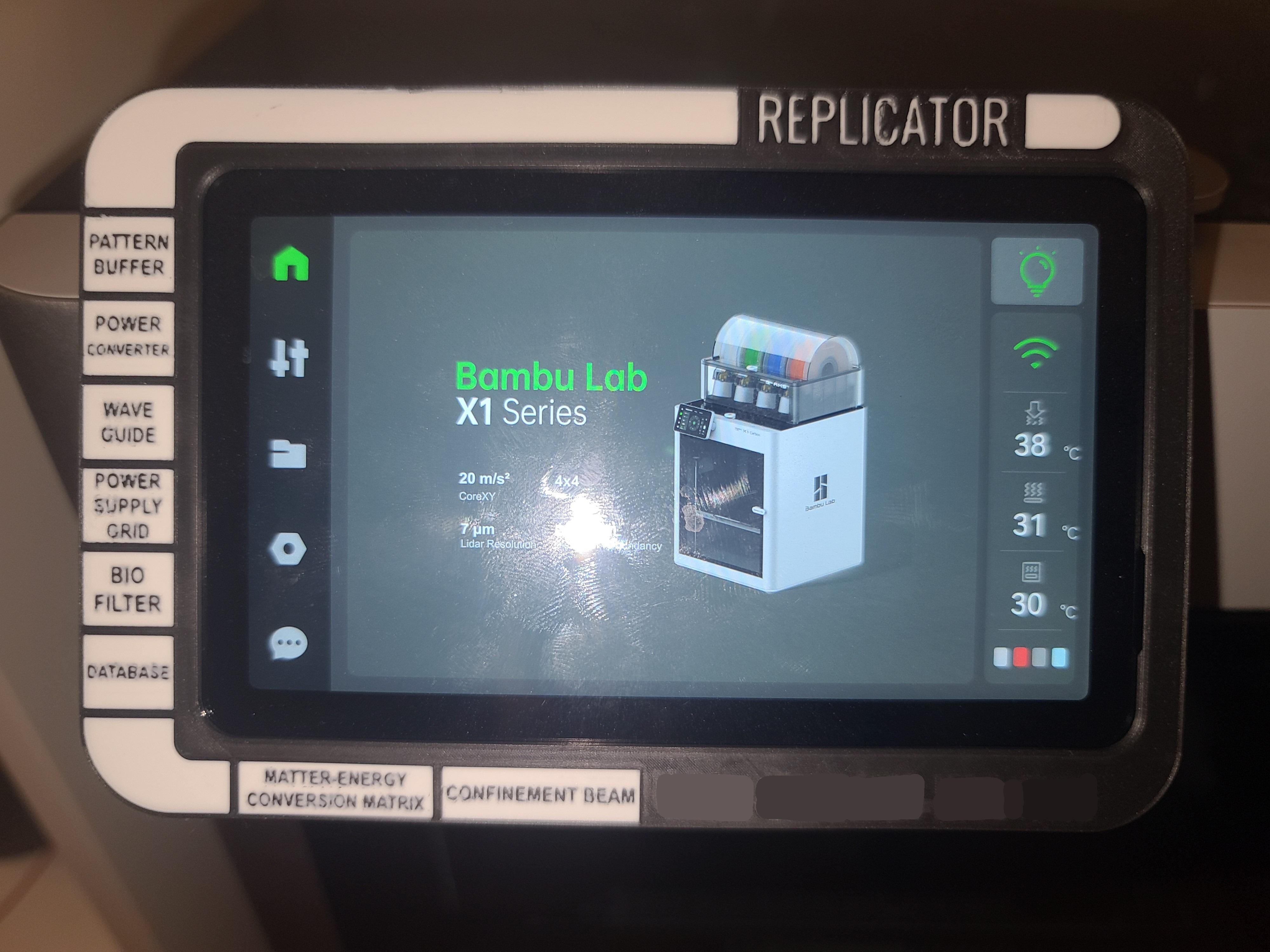Star Trek TNG,  Replicator Screen Frame for Bambu Lab X1C