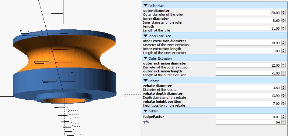 Miniatura 2 do modelo 3D Customisable Roller OpenSCAD