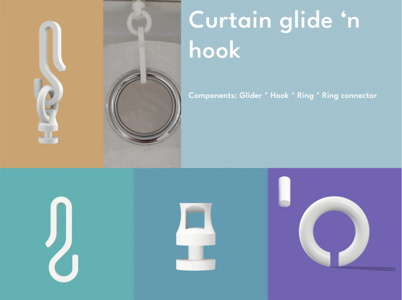 Curtain glider with hook and ring - full set