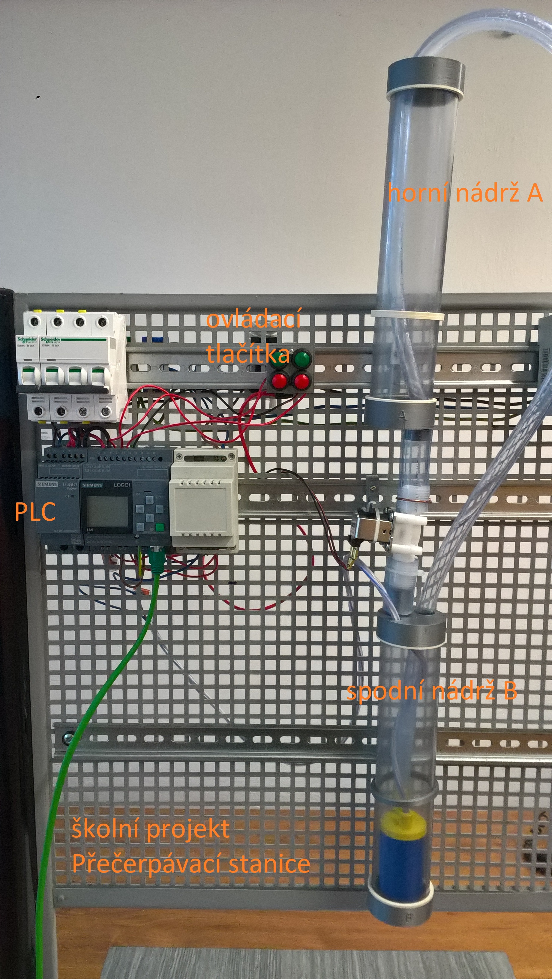 Přečerpávací stanice – model technologického procesu řízený PLC automatem