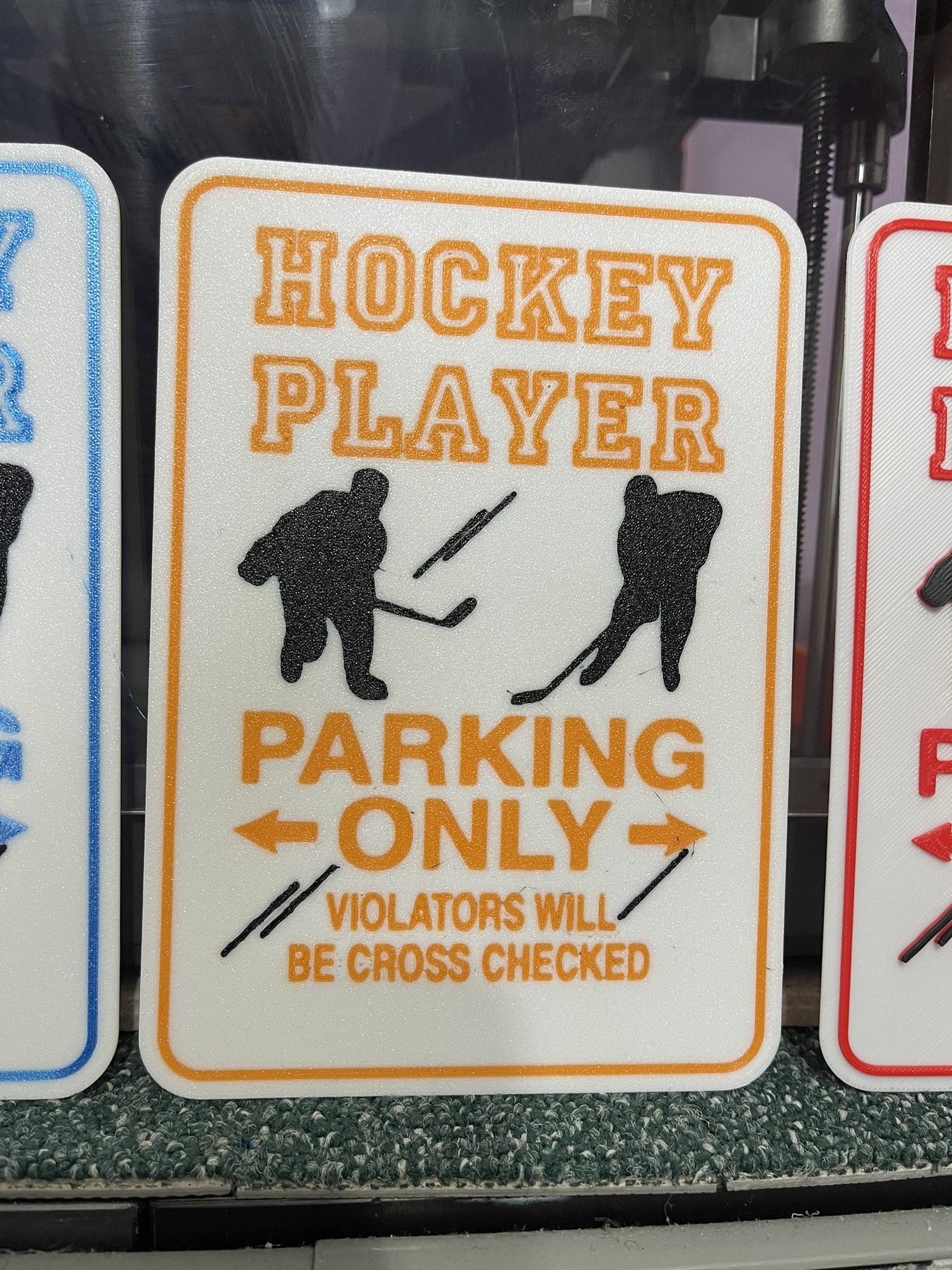 Hockey player parking info funny warning Sign