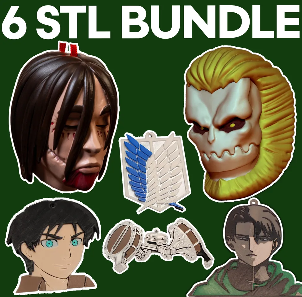 Attack on Titan Christmas Ornament STL Eren head, Jaw