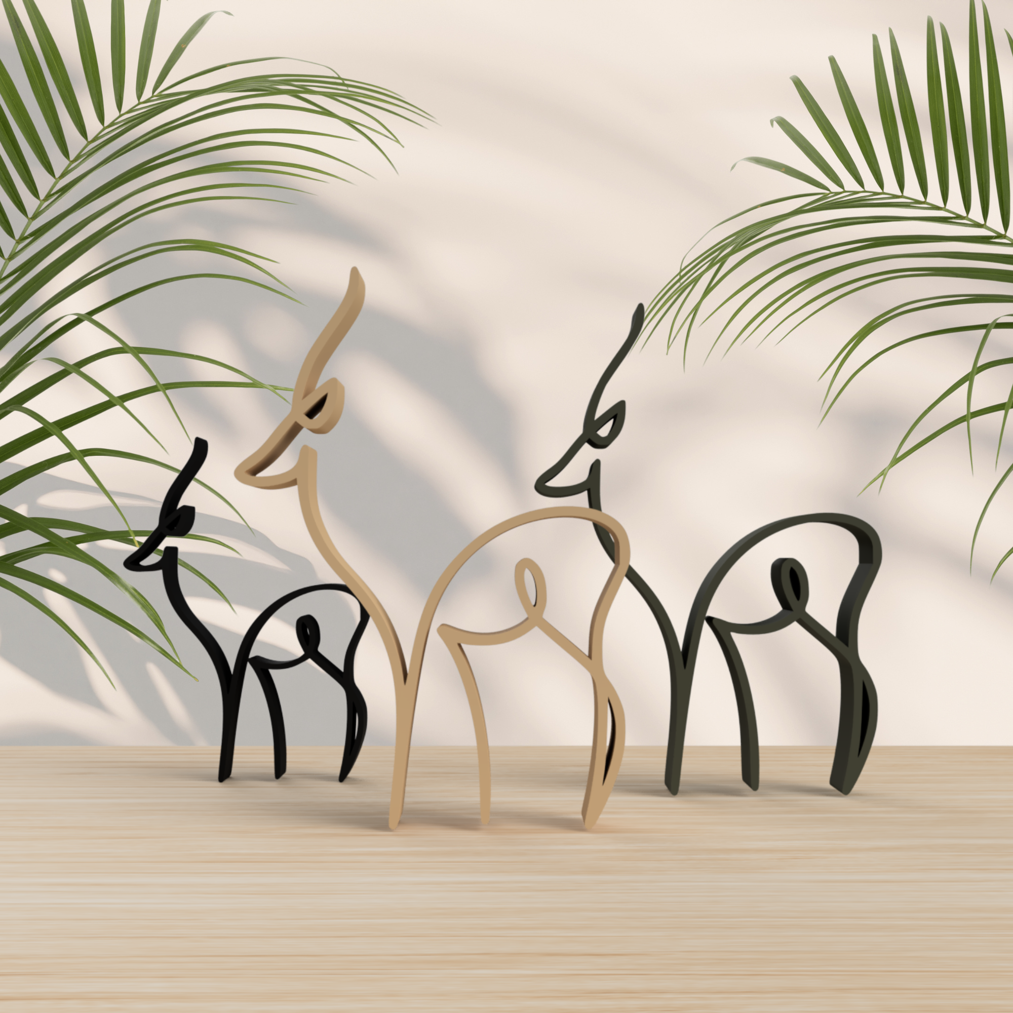 Deer One Line Art - Christmas Deer 3D model thumbnail