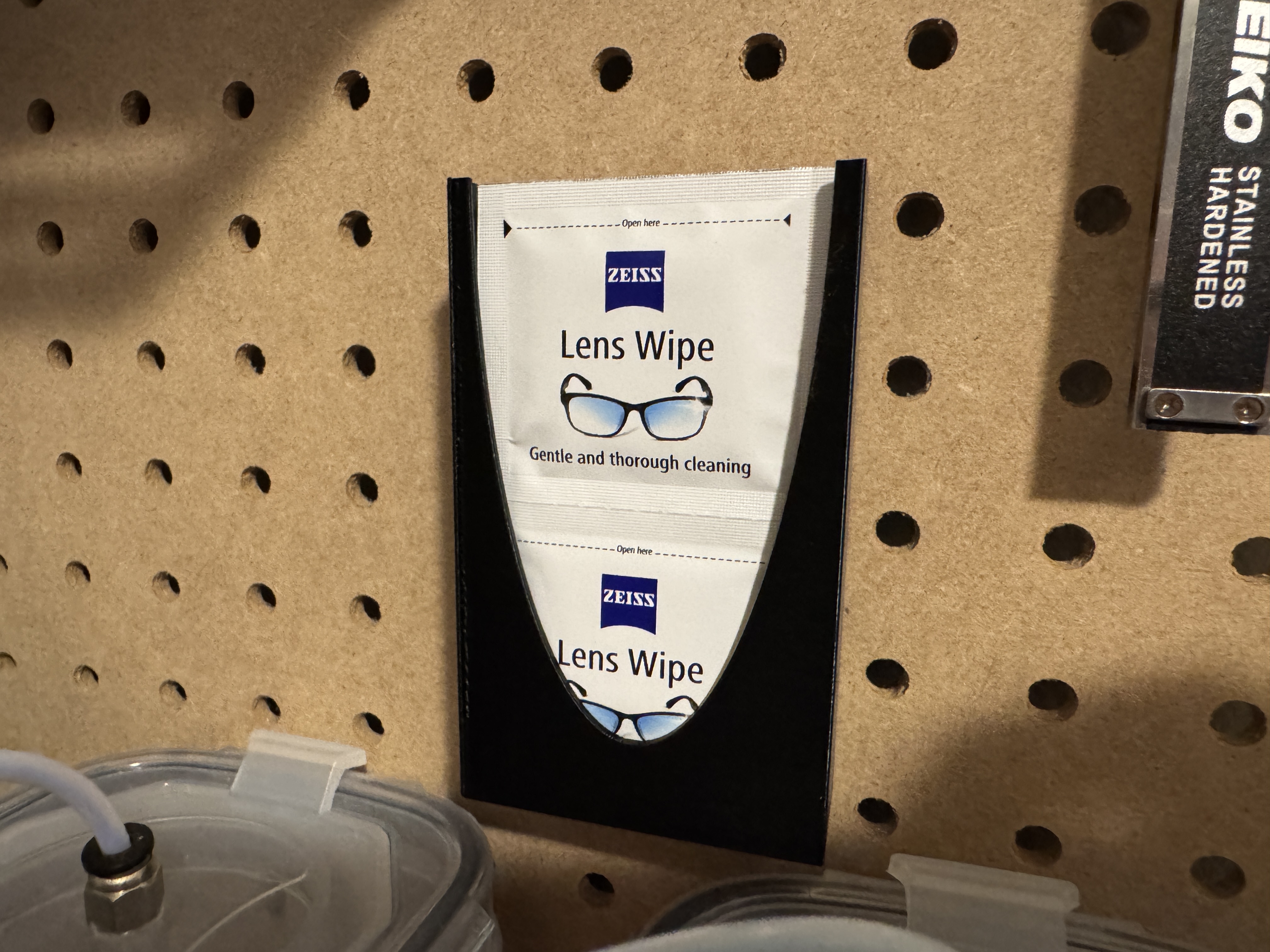 Pegboard Zeiss Lens Wipe Holder