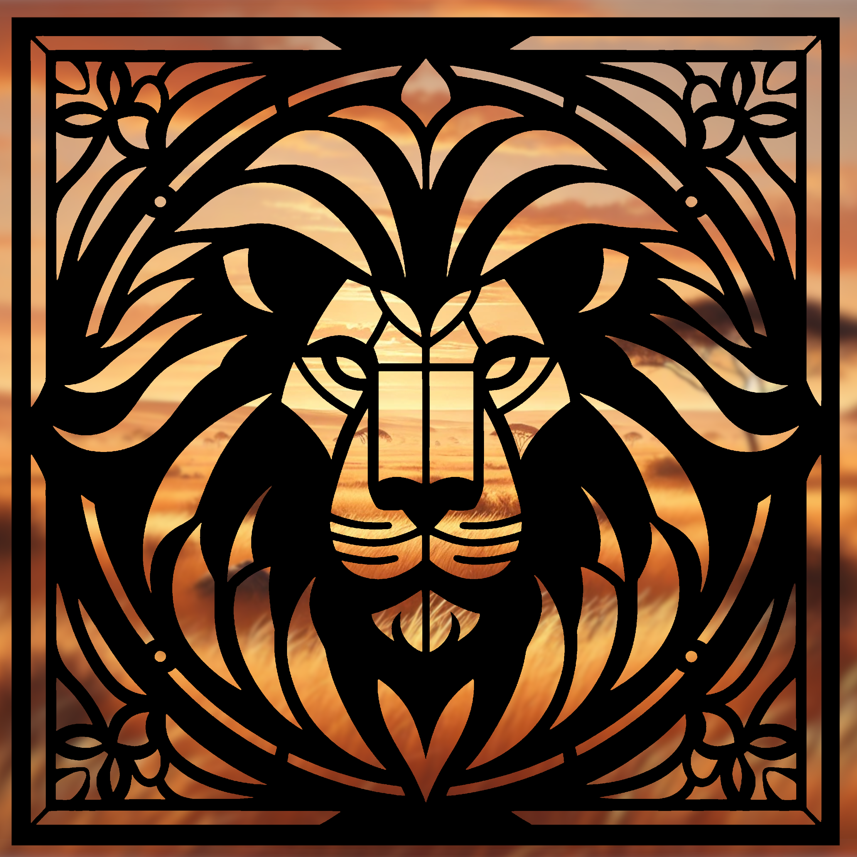 Lion Geometric Art - wall art Stained Glass Style