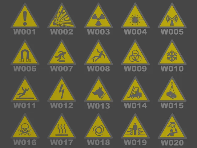 ISO 7010 Warning sign collection (complete) / Warnzeichen Sammlung (vollständig) (W001 - W067)