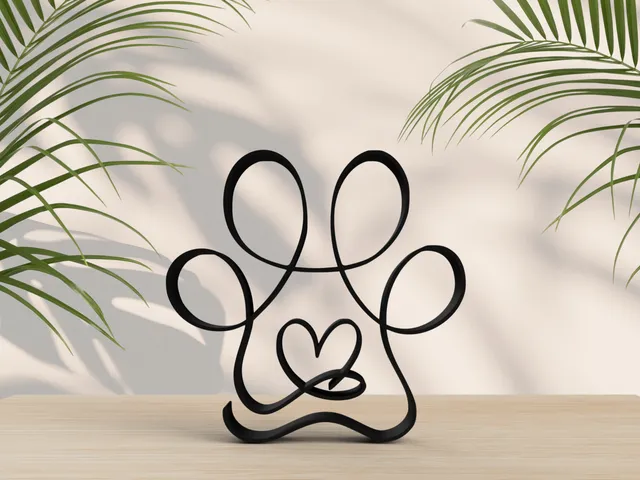 Dog heart and paw model - One Line Art