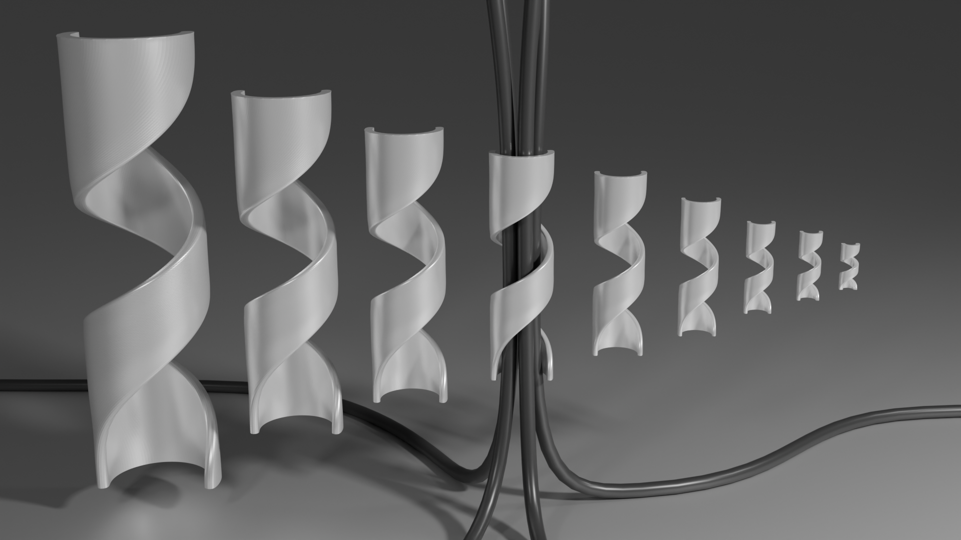 Spiral cable wrap - 2mm to 20mm Inner Diameter 3D model thumbnail