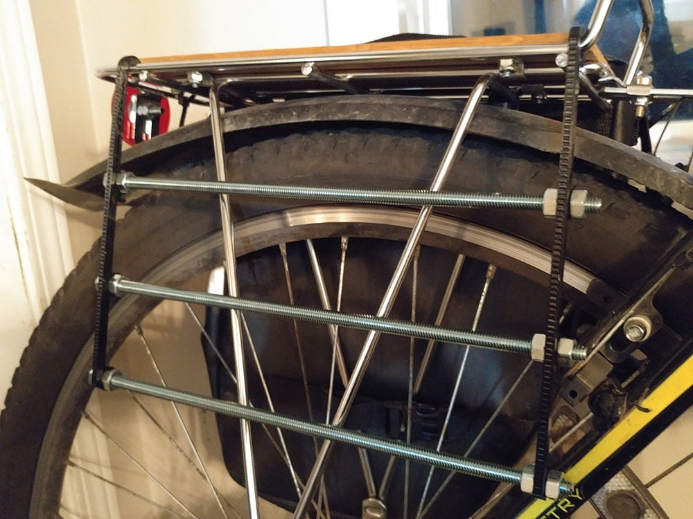 Bicycle saddlebag (panier) support.