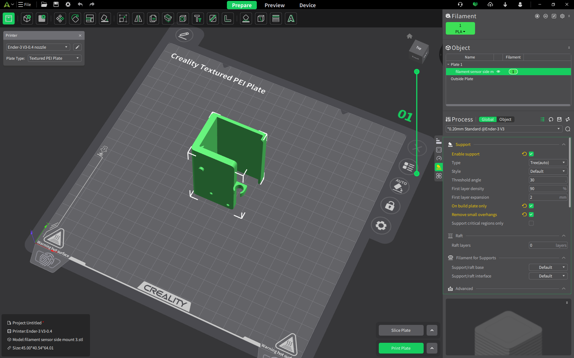 Ender 3 V3 CoreXZ filament sensor sidemount mod