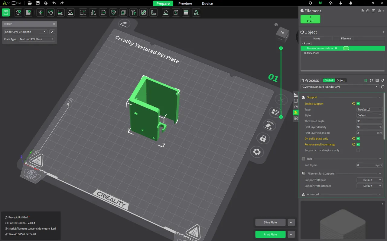 Ender 3 V3 CoreXZ filament sensor sidemount mod by Giddy1