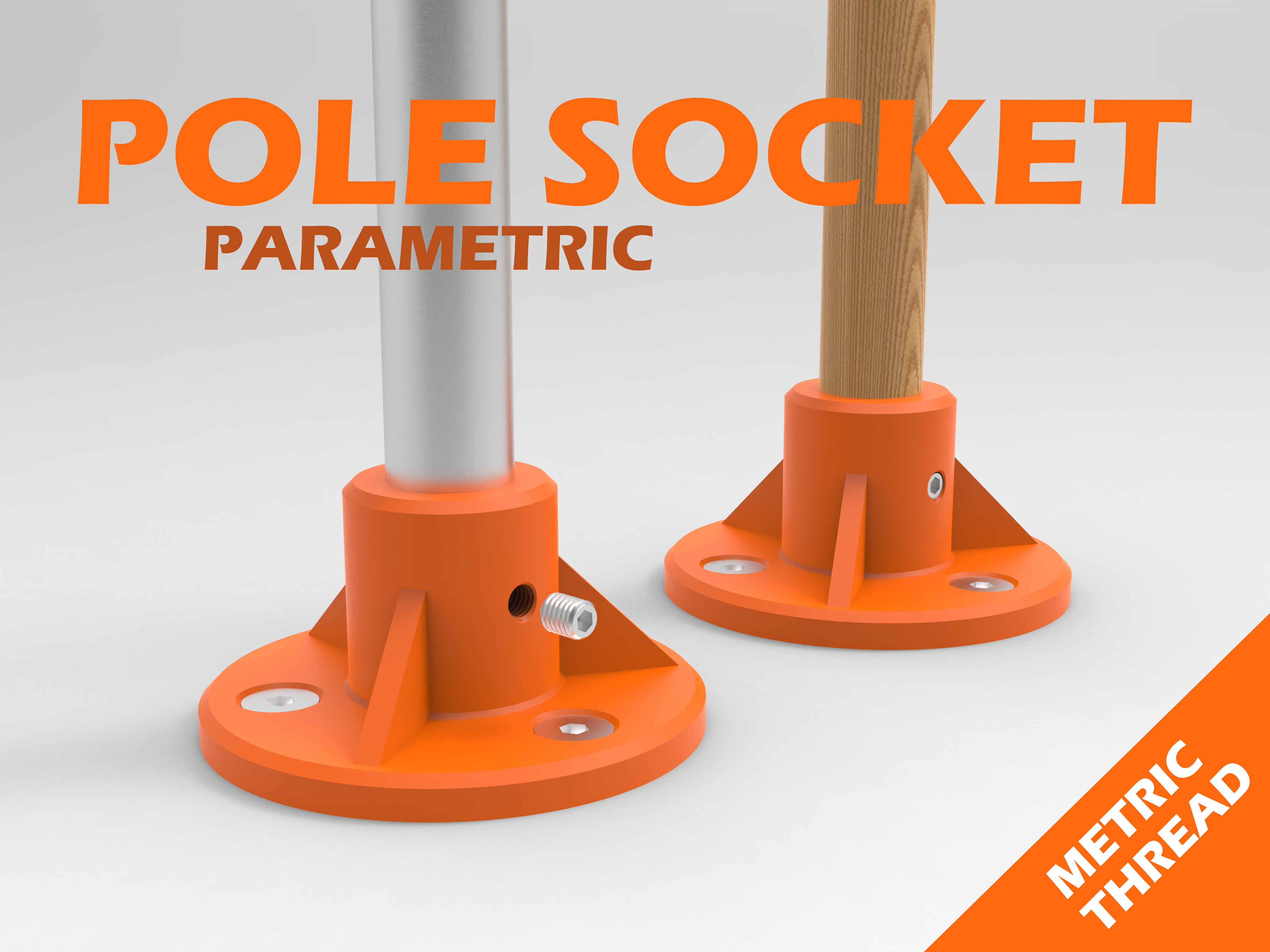 Pole Socket - Pole holder (metric - parametric) 3D model thumbnail