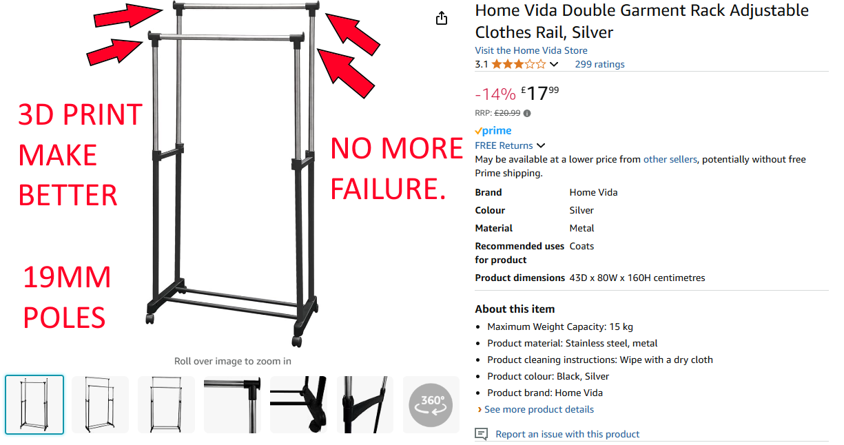 Amazon Home Vida clothes rail-stronger bar supports.