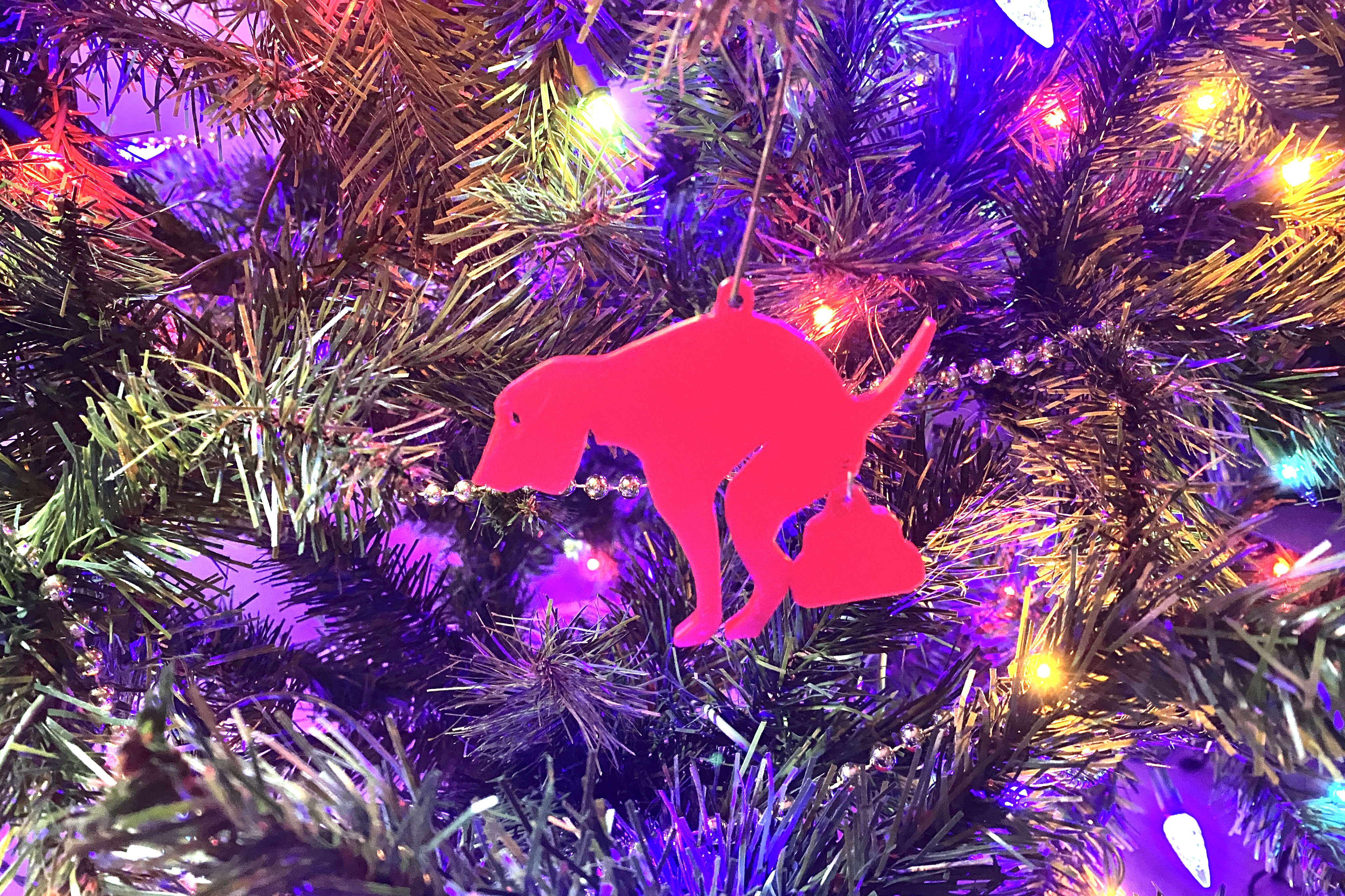Dog pooping ornament