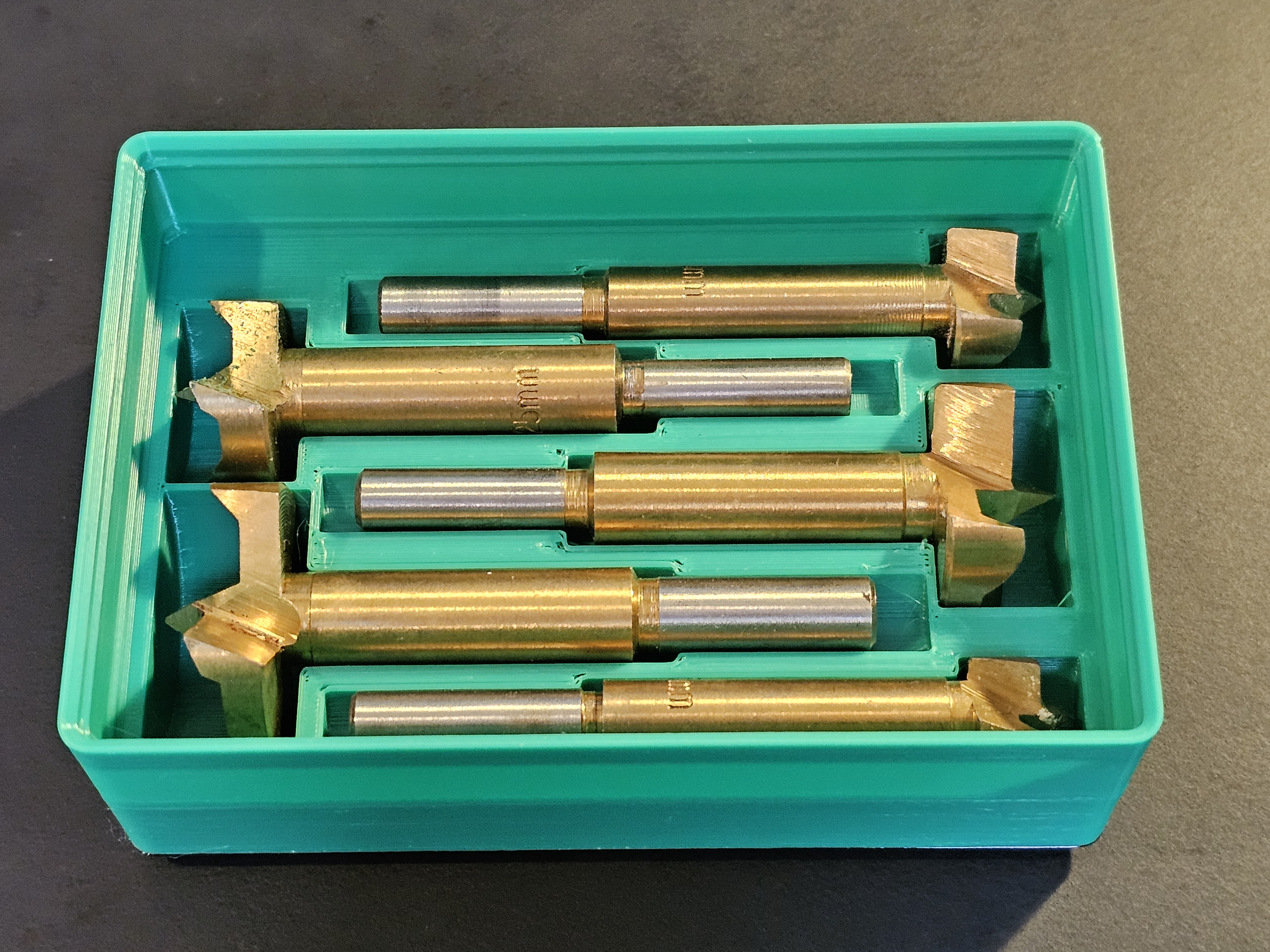 Forstner drill gridfinity bin stackable