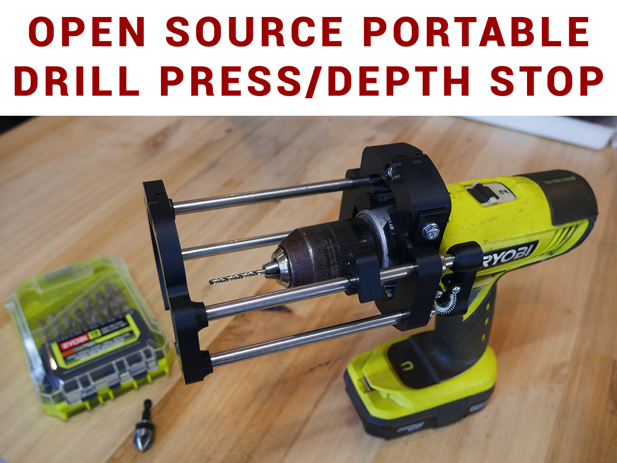 Portable drill press/depth stop attachment for hand drill - Open source