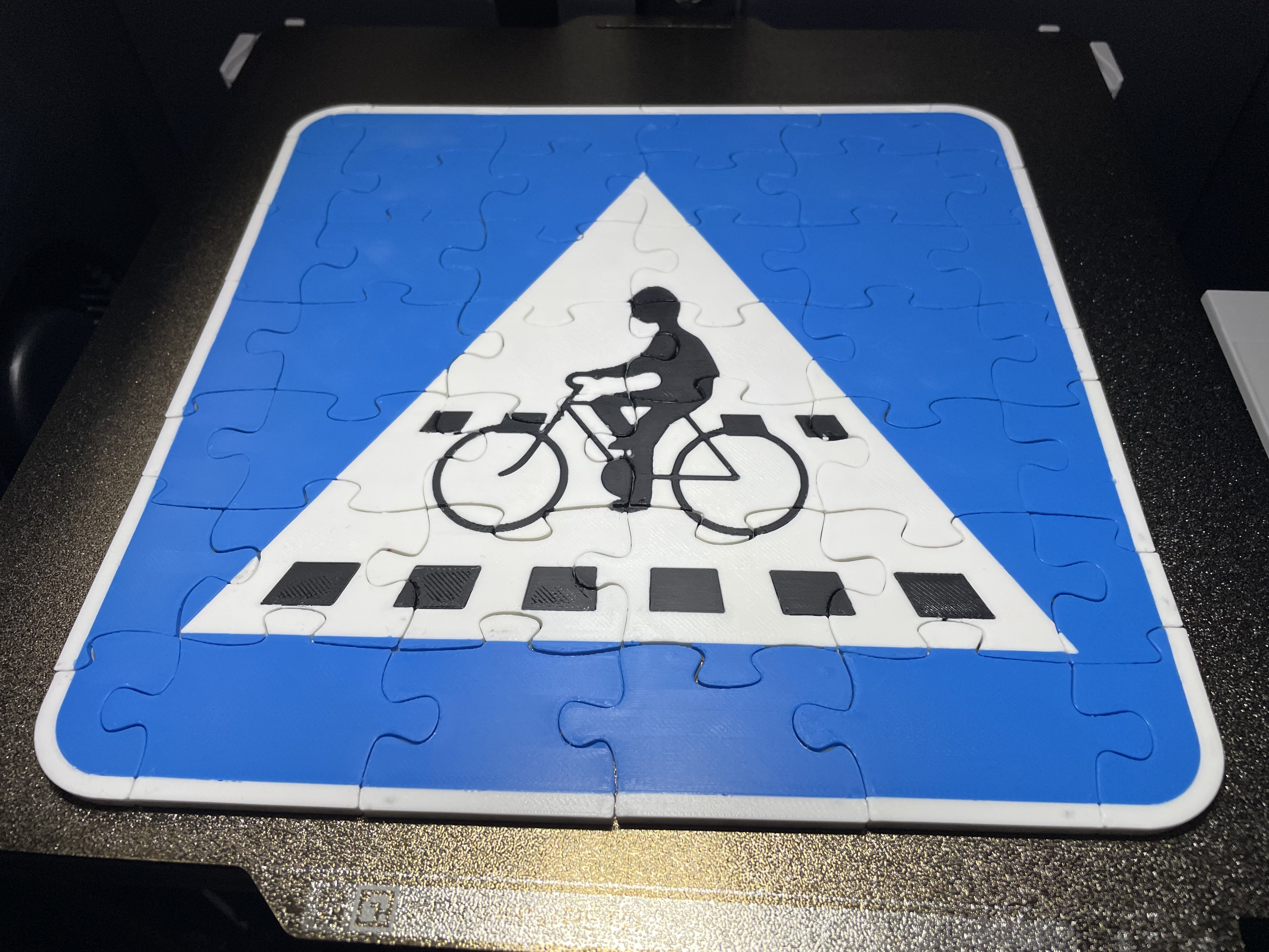 traffic sign puzzle of crossing for cyclist