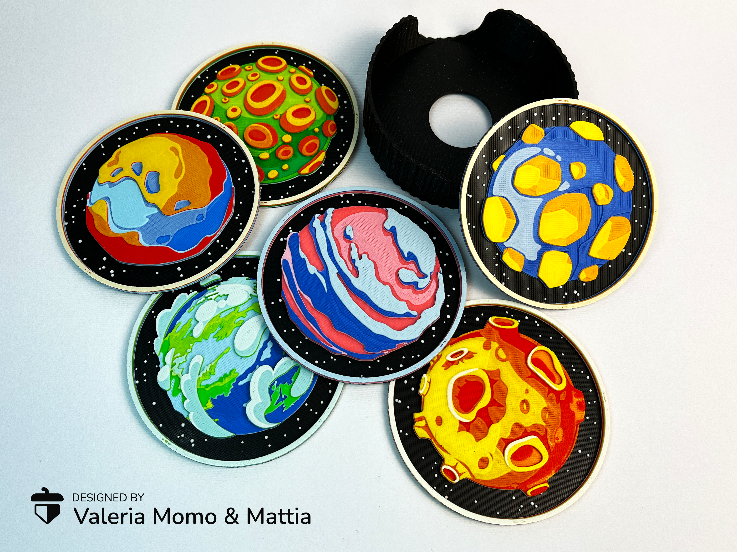 Planets Space Coasters, set of 6 + Coaster Holder