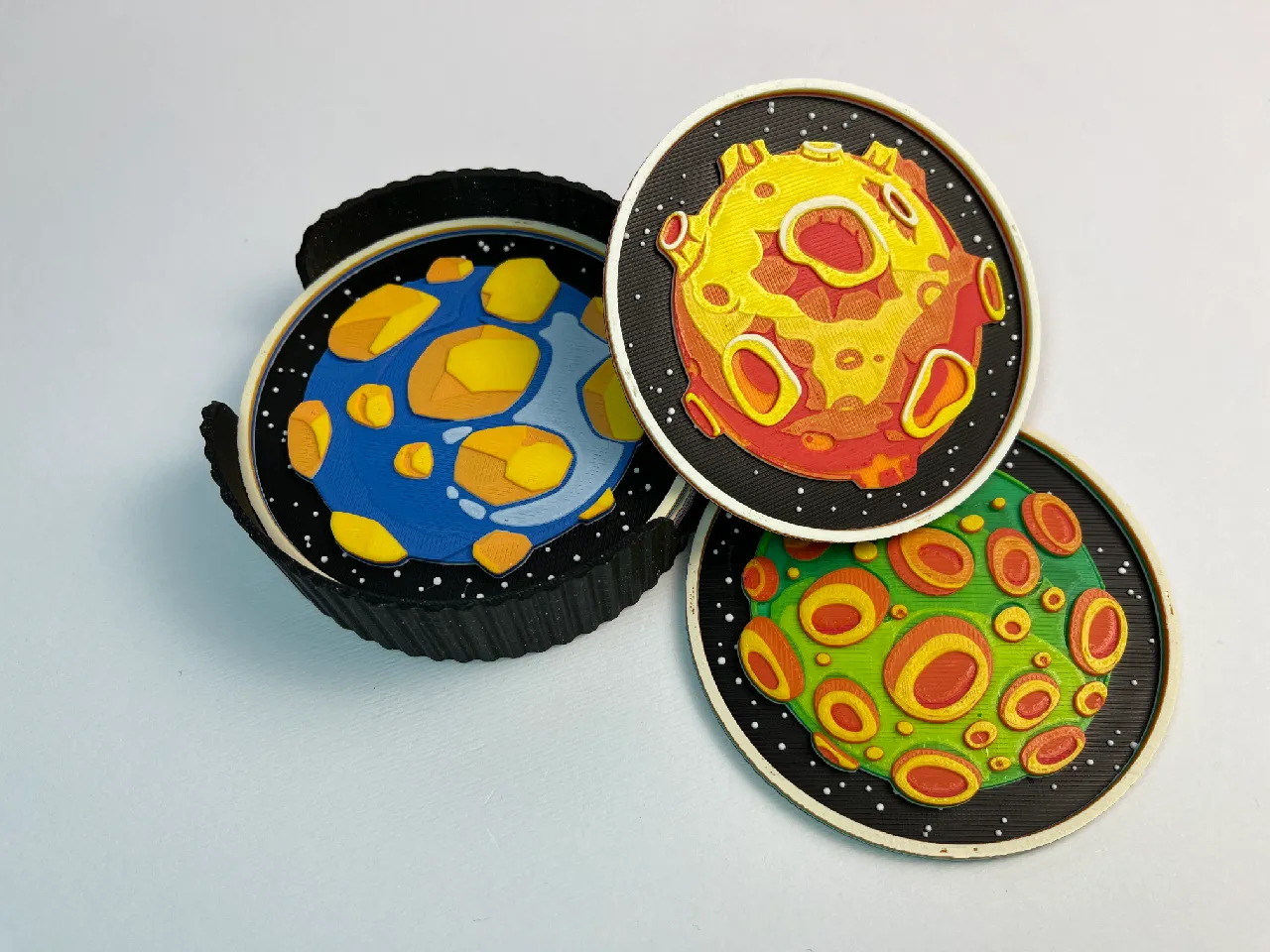 Planets Space Coasters, set of 6 + Coaster Holder by Valeria Momo