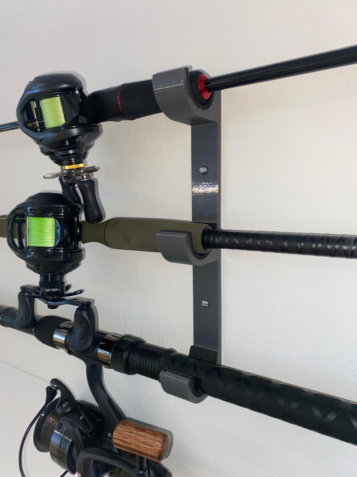 wall mount for 3 fishing rods