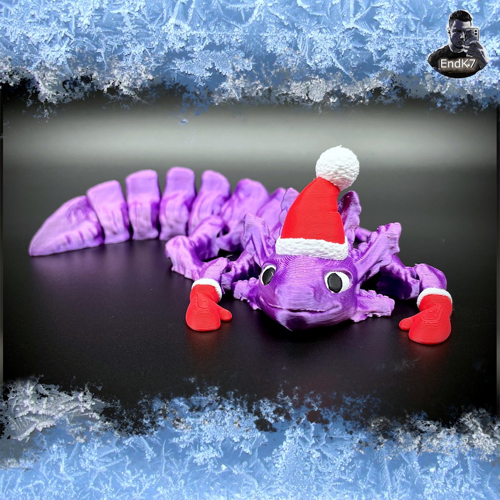 Cute articulated Axolotl - Santa Edition
