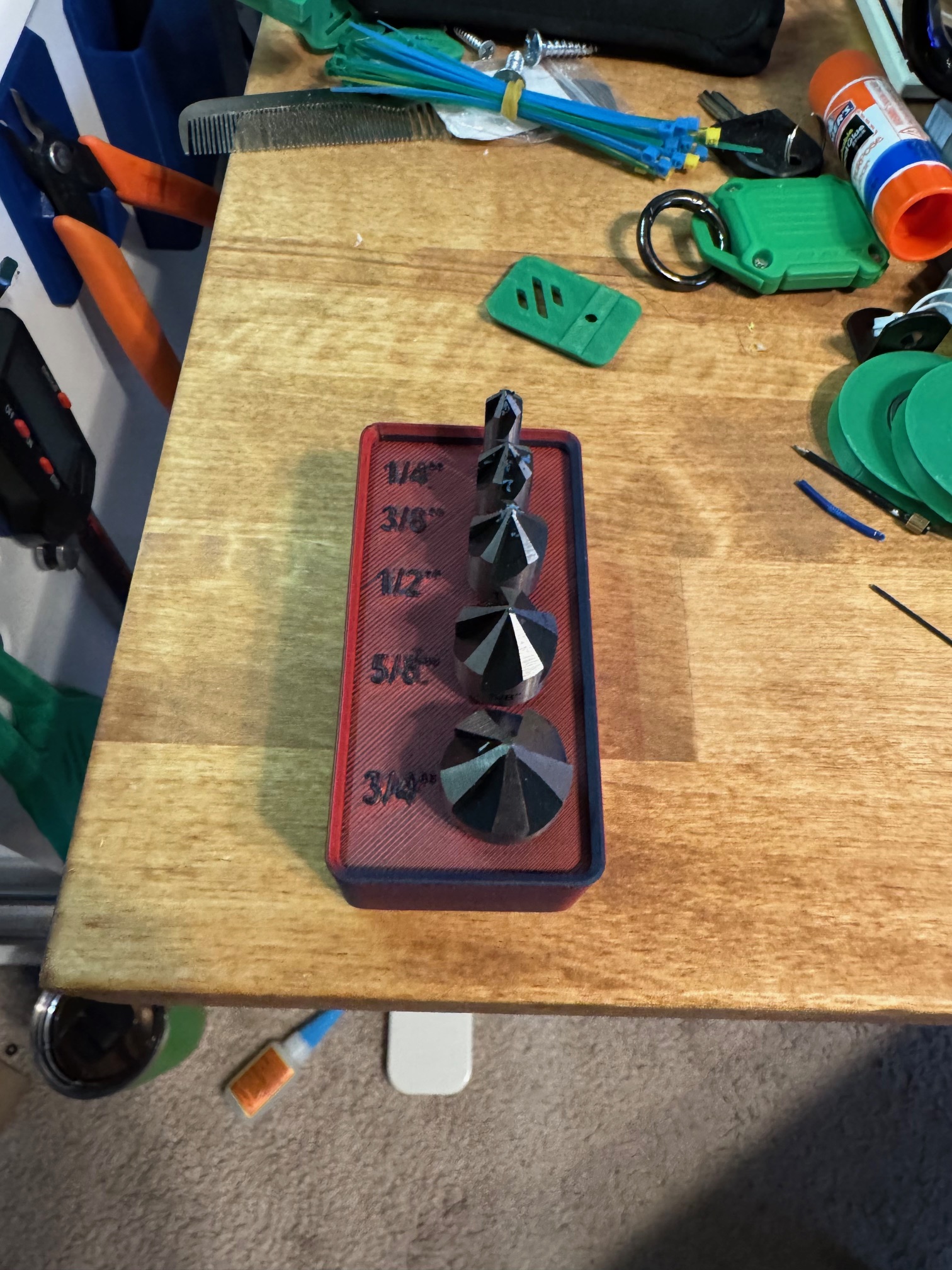 Countersink Gridfinity bin for 1/4" hex driver bits