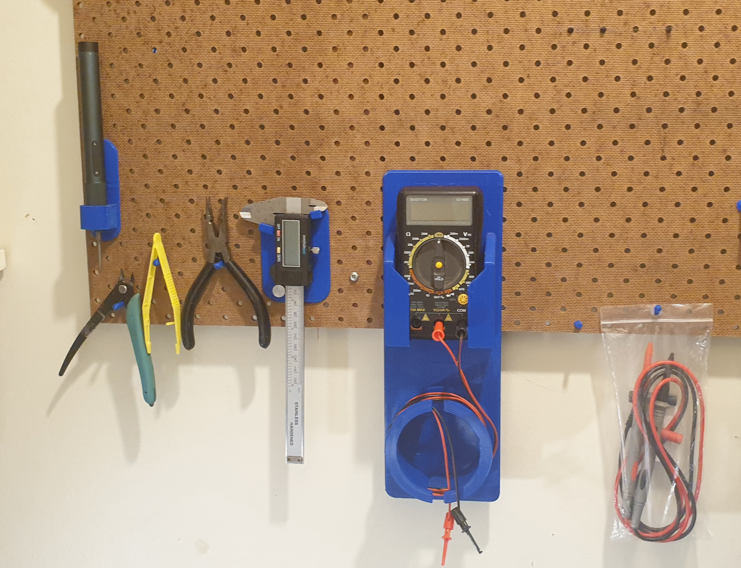Pegboard multimeter holder