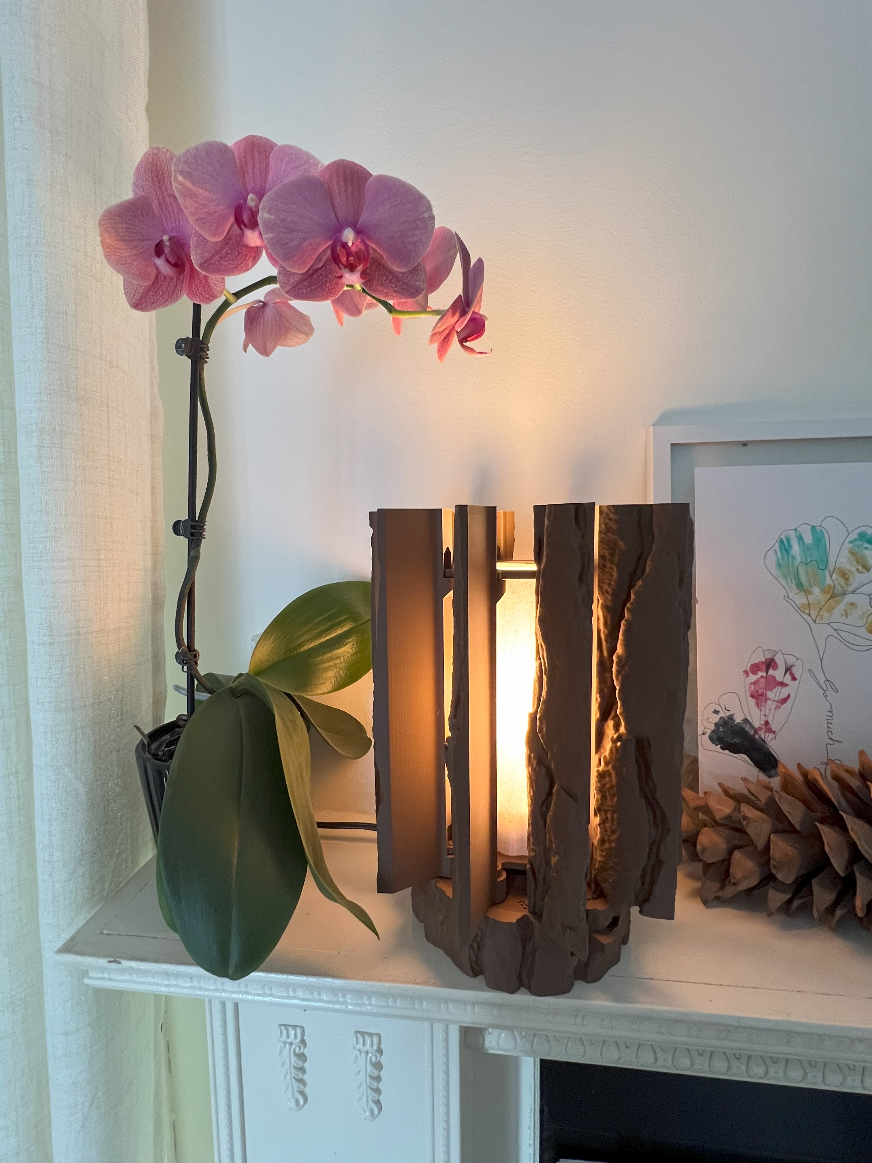 Mechanically Dimming Lamp with Real Log Texture
