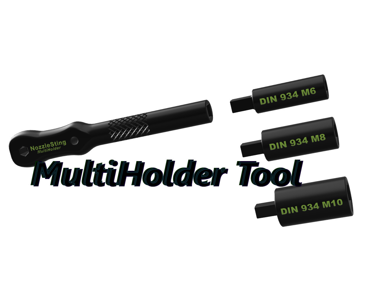 MultiHolder mit 3 auswechselbaren Nüssen und Biteinsatz im Handgriff <<>> MultiHolder with 3 interchangeable nuts and bit insert in the handle