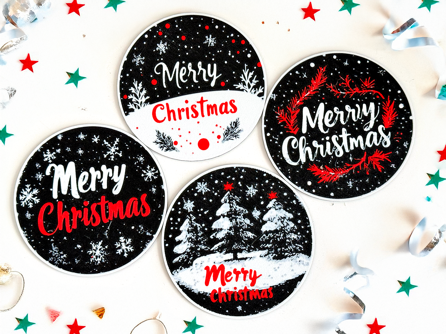 Merry Christmas Coasters Set of 4